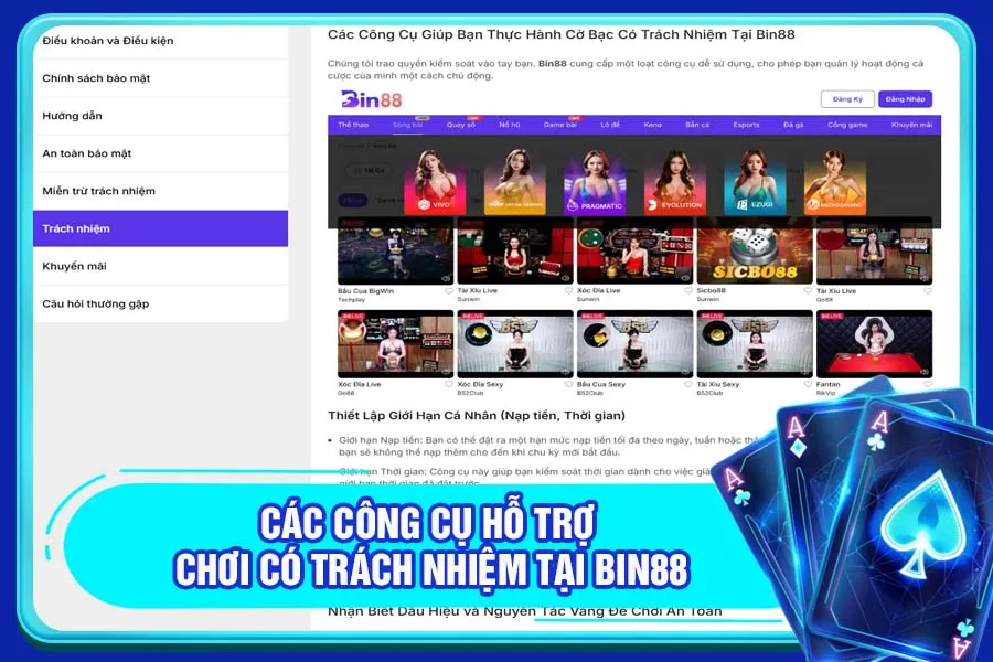 Các công cụ hỗ trợ chơi có trách nhiệm tại Bin88