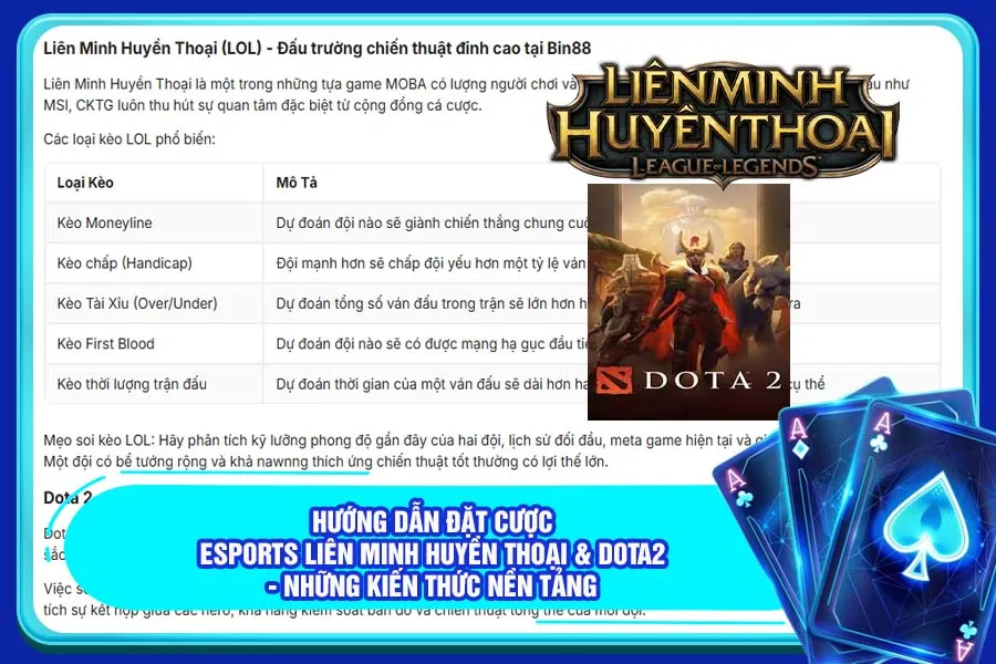 Hướng dẫn đặt cược Esports Liên Minh Huyền Thoại & Dota2 - Những kiến thức nền tảng