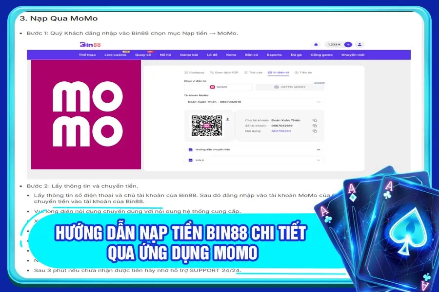 Hướng dẫn nạp tiền Bin88 chi tiết qua ứng dụng Momo