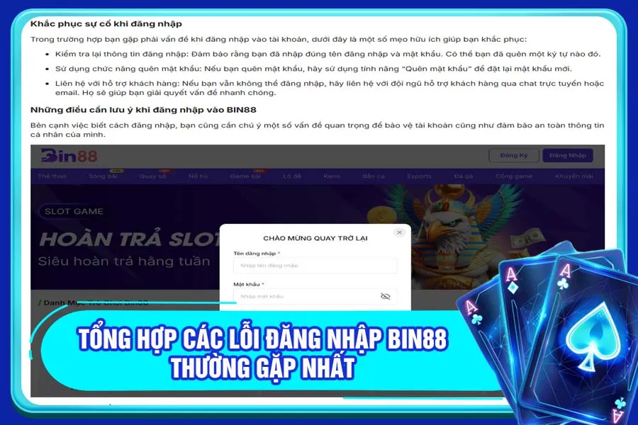 Tổng hợp các lỗi đăng nhập Bin88 thường gặp nhất